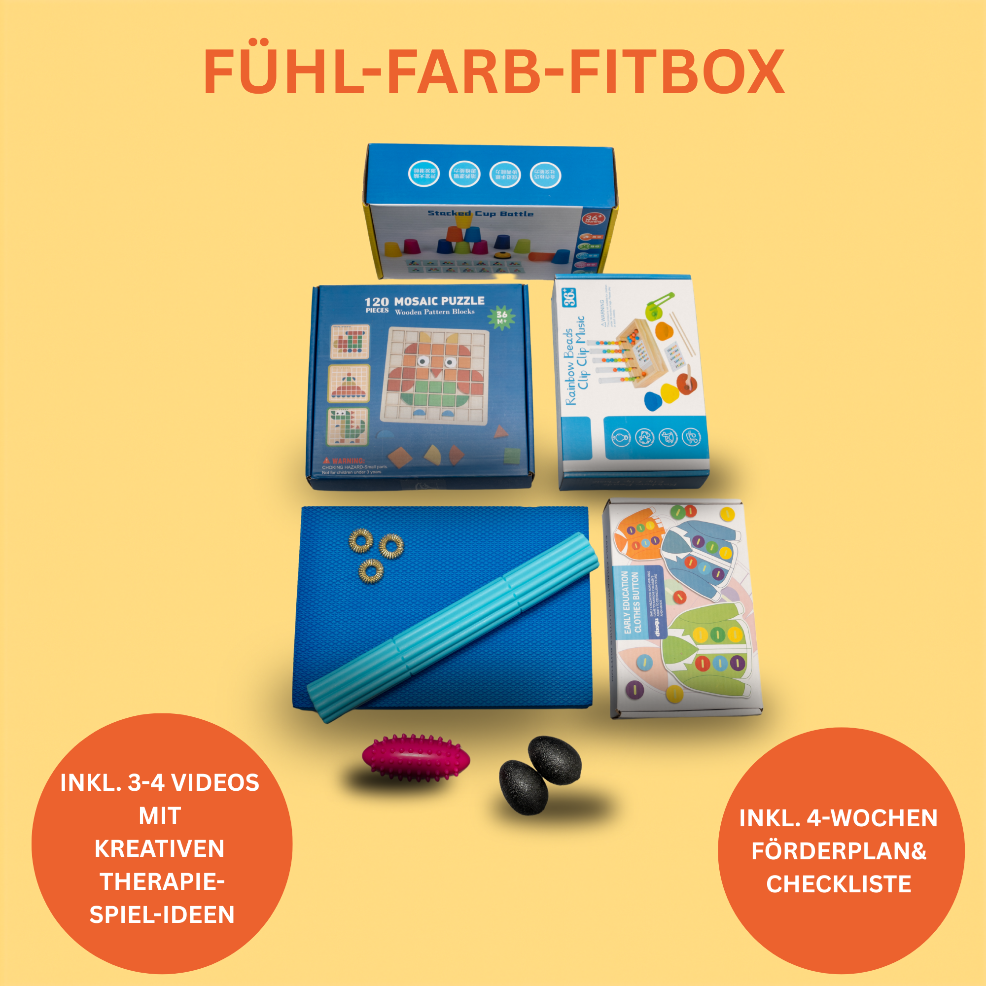 Fühl-Farb-Fitbox – spielerisches Förderset zur Förderung von Wahrnehmung, Motorik und Konzentration